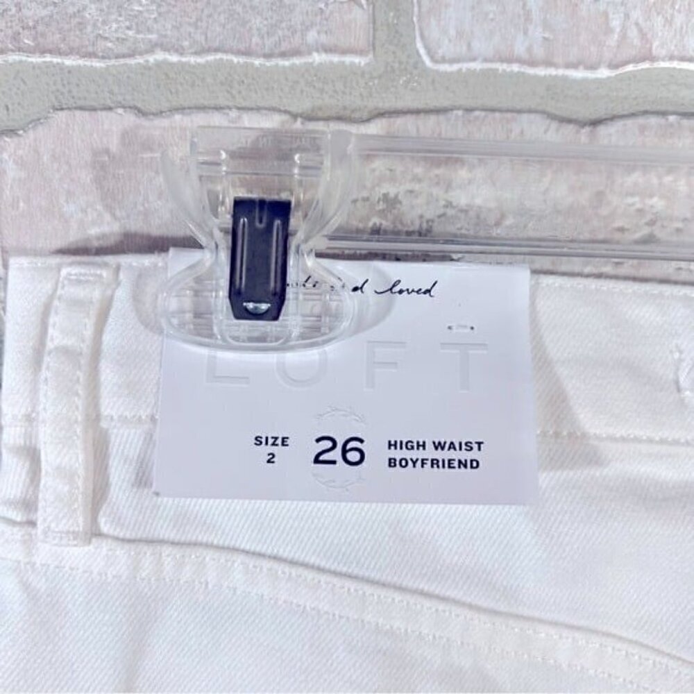 Loft NWT High Waist White Distressed Slim Pocket Boyfriend Jeans Size 26/2 - Picture 10 of 12